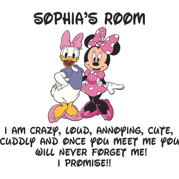 Crazy Minnie Mouse Daisy Duck Cartoon Customized Wall Decal - Custom Vinyl Wall Art - Personalized Name - Baby Girls Boys Kids Bedroom Wall Decal Room Decor Wall Stickers Decoration Size (35x40 inch)