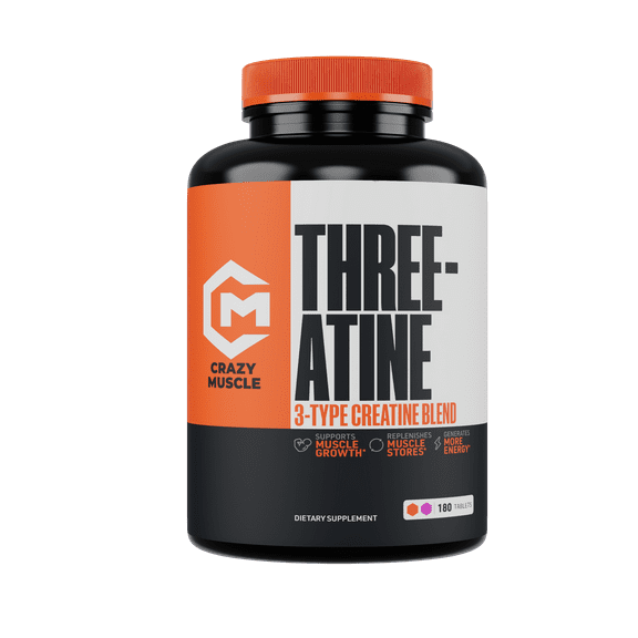 Crazy Muscle Creatine Monohydrate Pills, Premium 3 Type 5g Creatine Pills, Pre/PostWorkout & Keto Energy Builder, Easy to Take Three-Atine for Optimum Performance Men Women, 90 Tablets