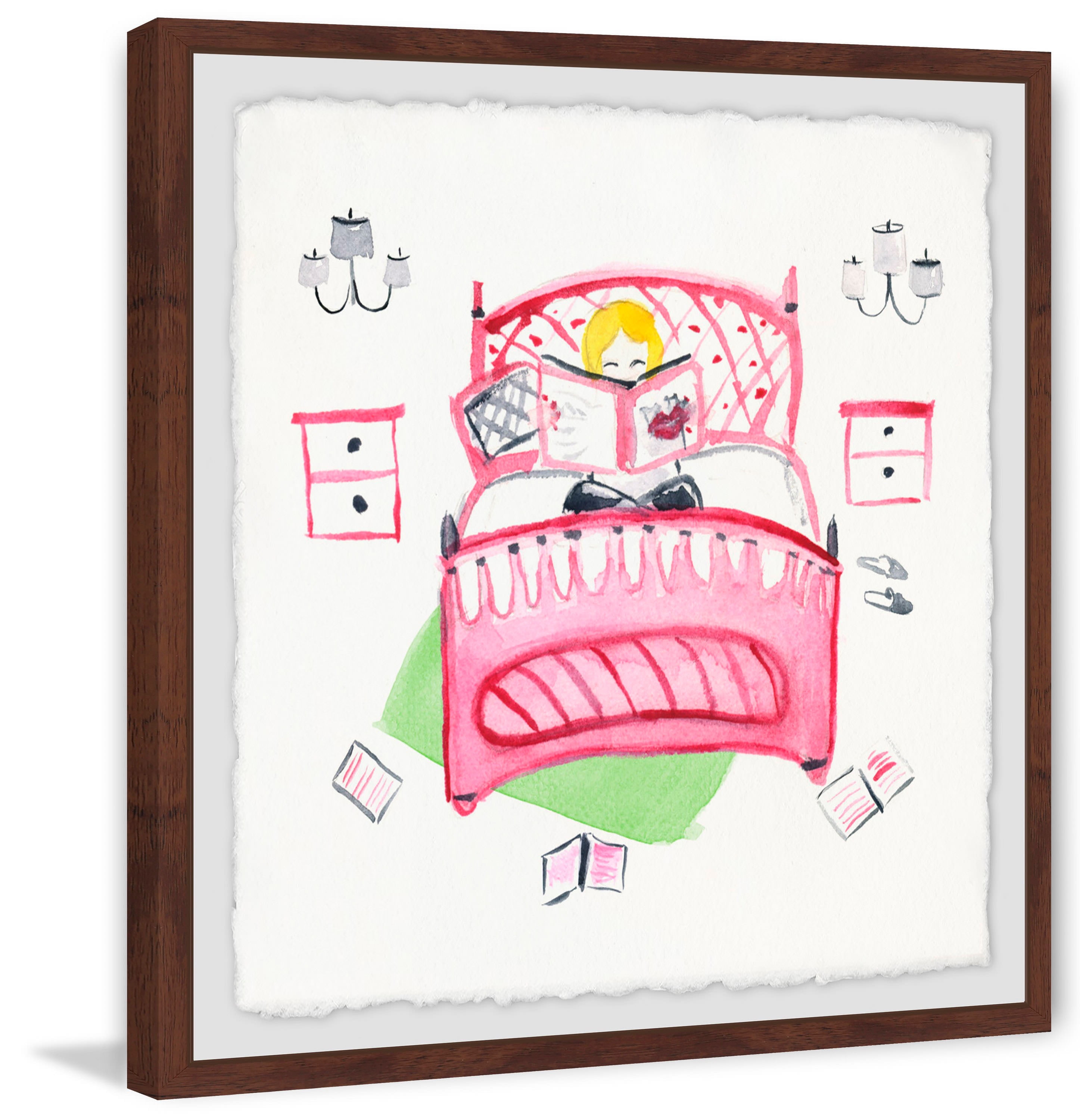 Crazy Pink Bed Framed Painting Print