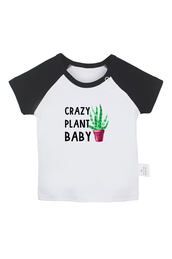 Crazy Plant Baby Funny T shirt For Baby, Newborn Babies T-shirts, Infant Tops, 0-24M Kids Graphic Tees Clothing (Short Black Raglan T-shirt, 6-12 Months)