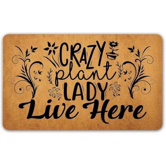 Crazy Plant Lady Live Here Door Mat Welcome Mats Non-Slip Dust Floor Rug for Kitchen Bedroom Bath Room Front Hall Lawn 17x30 Inch.