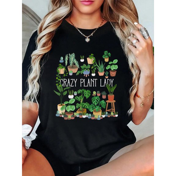 Crazy Plant Lady Mom Mother Relaxed Fit Classic Comfort Cotton T-Shirt Women's Men's Graphic Tee Crew Neck summer vacation Tops