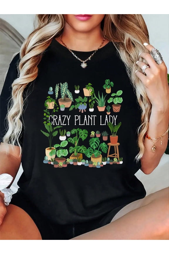 Crazy Plant Lady Mom Mother Relaxed Fit Classic Comfort Cotton T-Shirt Women's Men's Graphic Tee Crew Neck summer vacation Tops