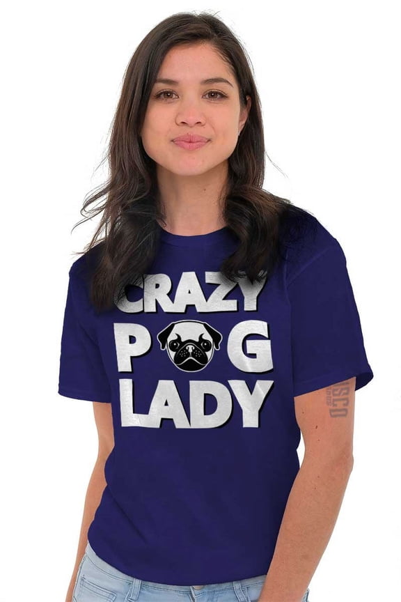 Crazy Pug Lady Dog Pets Owner Rescue Women's Graphic T Shirt Tees Brisco Brands X