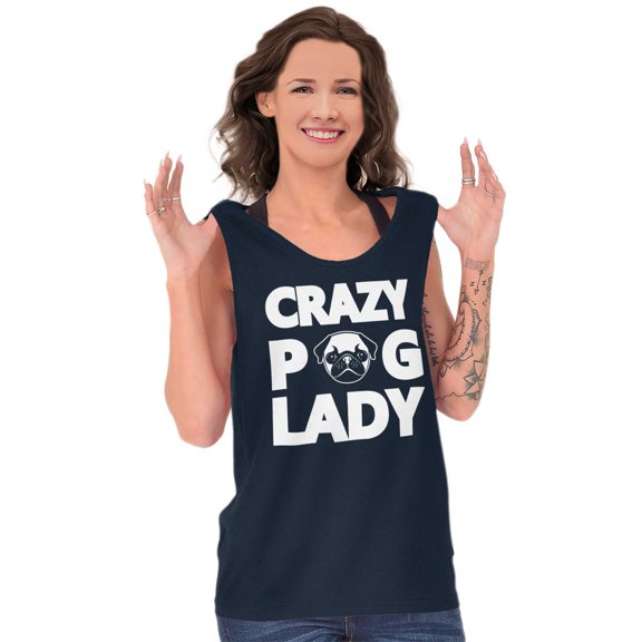 Crazy Pug Lady Dog Pets Owner Rescue Womens Plus Size Graphic Tank Top Brisco Brands 2X