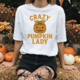 thumbnail image 1 of Crazy Pumpkin Lady Graphic Tee T-Shirt Top Funny Halloween Design Retro Jack O Lantern Queen White S-5XL, 1 of 4