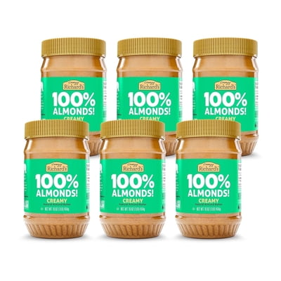 Crazy Richard's Almond Creamy Dry Roasted Butter, No Added Sugar, Non-GMO, 16oz, Pack of 6