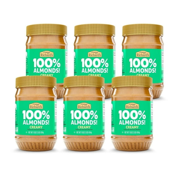 Crazy Richard's Almond Creamy Dry Roasted Butter, No Added Sugar, Non-GMO, 16oz, Pack of 6