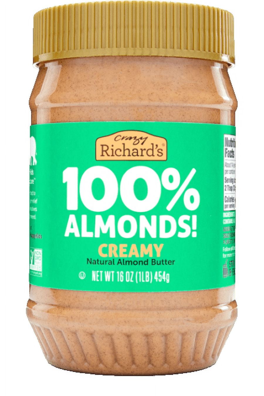 Crazy Richard's 100% Pure Almond Butter - Just Almonds, No Salt Or Sugar Added, 16oz Jar, Cinnamon Flavor