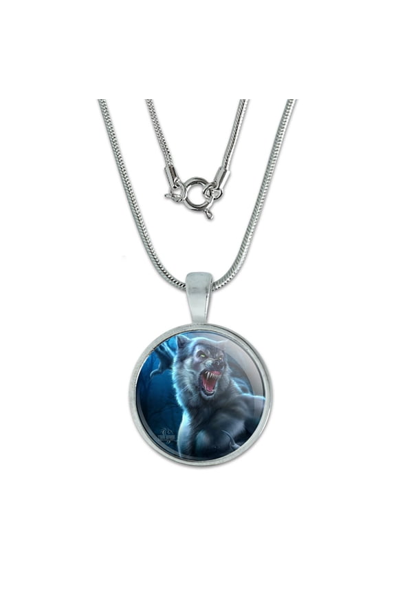 Crazy Scary Werewolf Monster 0.75" Pendant with Sterling Silver Plated Chain