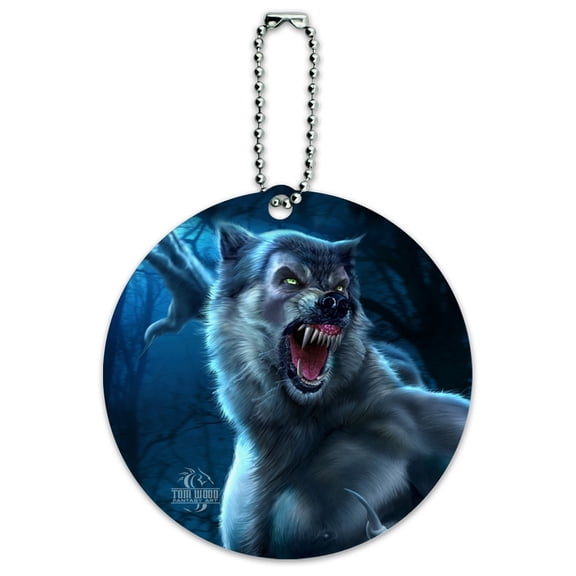 Crazy Scary Werewolf Monster Round Luggage ID Tag Card Suitcase Carry-On