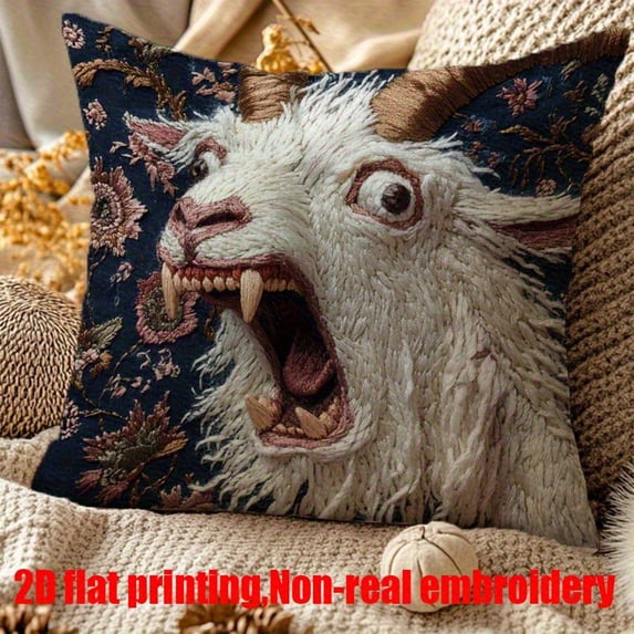 Crazy Sheep Imitation Embroidery Pillowcase Bohemian Sheep Embroidery Pillow Cover 18 inch Short Lint Throw Pillowcase Imitation Embroidery Pillowcase 17.71X17.71 Inches