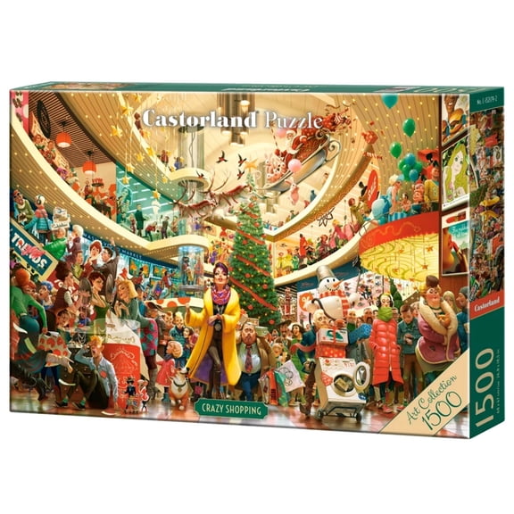 1500 Piece Jigsaw Puzzle, Crazy Shopping, Art Collection, Christmas shopping puzzle, Funny Holiday Mall Scene, Adult Puzzle, Castorland C-152179-2