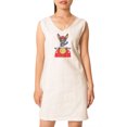 thumbnail image 1 of Crazy Silly Motorbike Dog Print Vintage V-neck Linen Mini Shift Dress WDS_02 12, 1 of 1