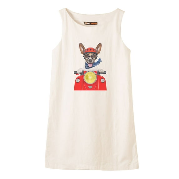 Crazy Silly Motorbike Dog Printed Vintage Cotton Linen Mini Shift Dress WDS_01 4