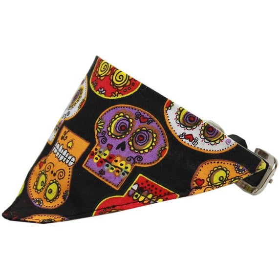 Crazy Skulls Bandana Pet Collar, Black - Size 16