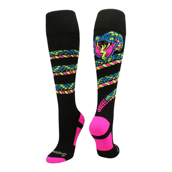 Crazy Snake Soccer Style OTC Socks (Black/Neon Pink, Medium)