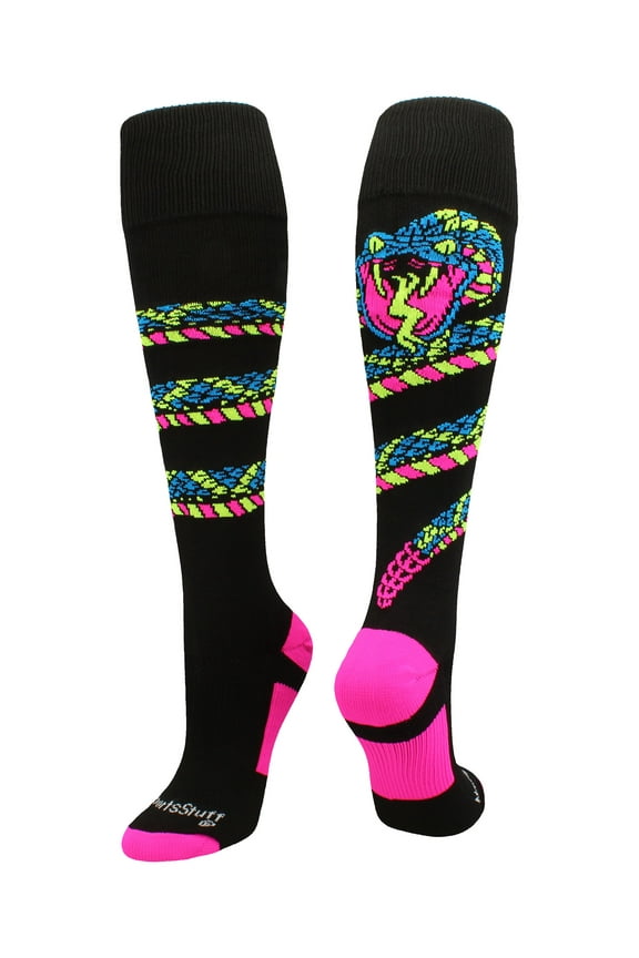 Crazy Snake Soccer Style OTC Socks (Black/Neon Pink, Medium)