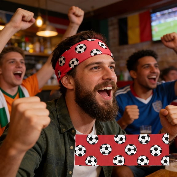 Crazy Soccer Headband with Soccer Ball Logos, Adjustable & Stretchy Soccer Sport Headband, Nylon Football Headwrap for Game Day Outfits, for Workout Running Daily Wear