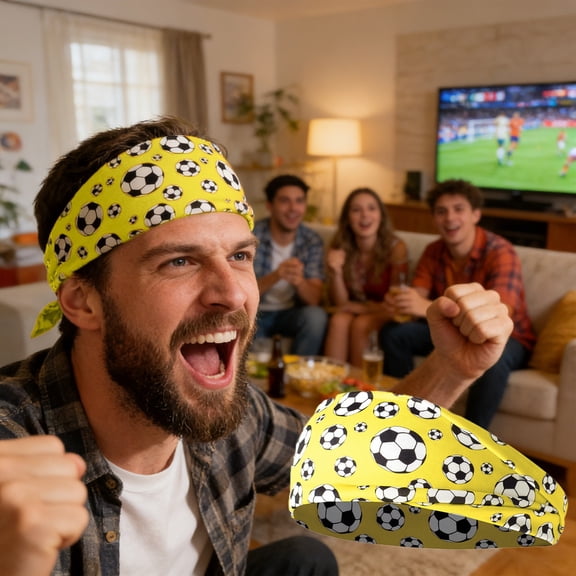 Crazy Soccer Headband with Soccer Ball Logos, Adjustable & Stretchy Soccer Sport Headband, Nylon Football Headwrap for Game Day Outfits, for Workout Running Daily Wear