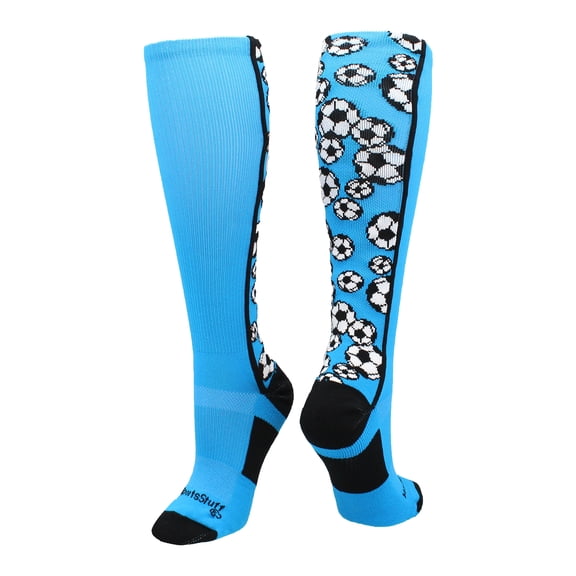 Crazy Soccer Socks with Soccer Balls over the calf (Electric Blue/Black, Small)
