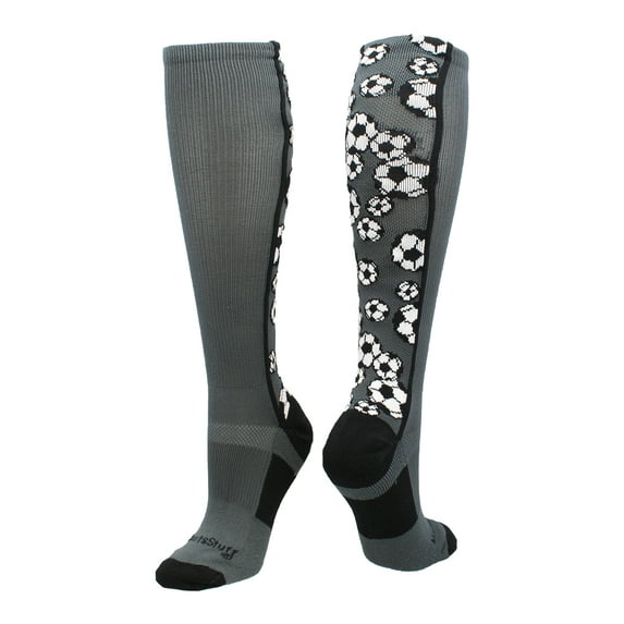 Crazy Soccer Socks with Soccer Balls over the calf (Graphite/Black, Medium)