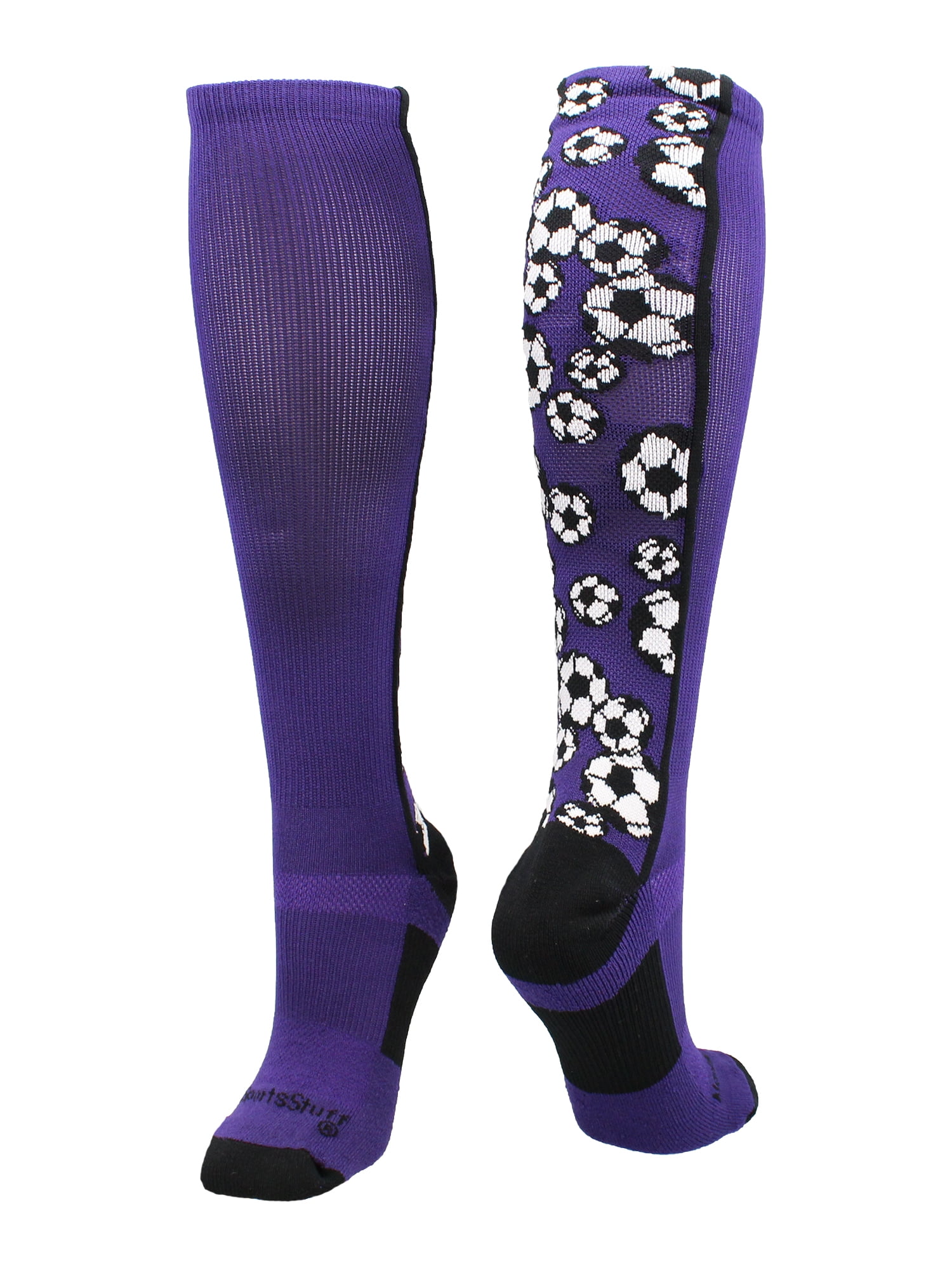 Crazy Soccer Socks with Soccer Balls over the calf (Purple/Black, Large