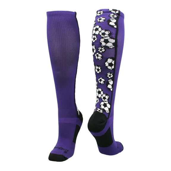 Crazy Soccer Socks with Soccer Balls over the calf (Purple/Black, Small)