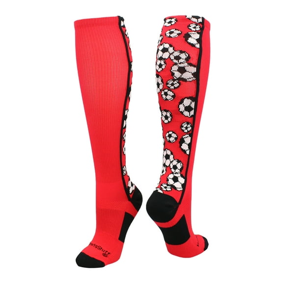 Crazy Soccer Socks with Soccer Balls over the calf (Red/Black, Large)