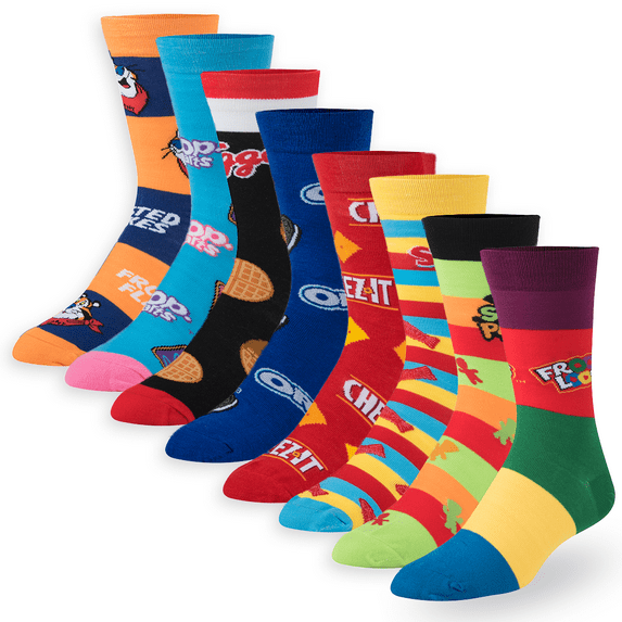 Crazy Socks, Bold Snack Food Theme for Women, Cute, Funky Graphic Print, 8 Pairs