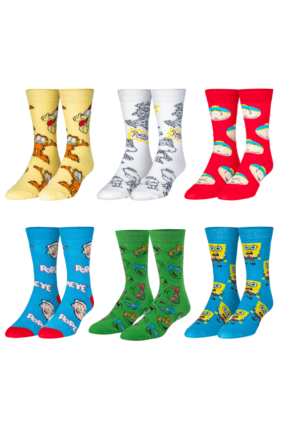 – Cartoon Character 6-Pack Novelty Crew Socks Large – SpongeBob Garfield South Park