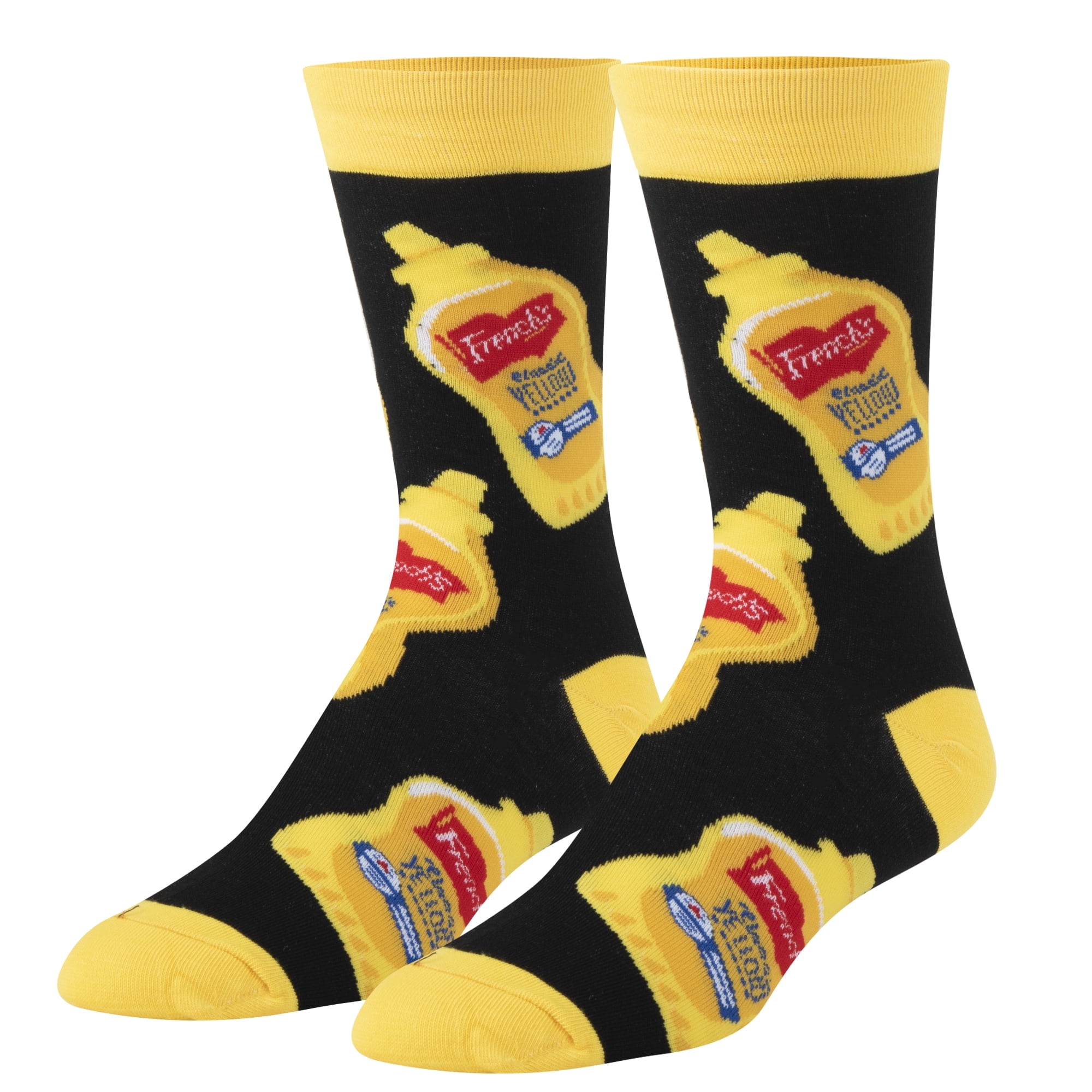 ODD SOX French’s Mustard Crew Socks for Men & Women Funny Novelty Socks Size Large Comfy Cotton