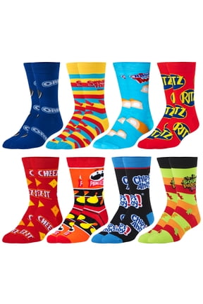 , Fun Socks for Men Women, Snack Food & Candy, 8 Pair Crew, Large