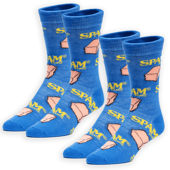 Crazy Socks – Funny Spam Value Pack 2-Pack Novelty Crew Socks Gift Set–Large Sizes for Men, Women &