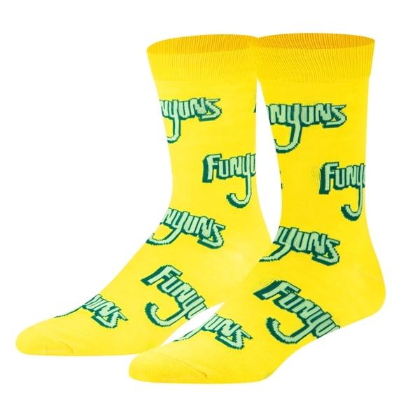 Crazy Socks Funyuns Onion Rings Yellow Crew Socks, Size Large