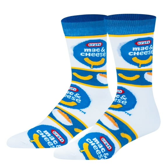 Crazy Socks – Kraft Mac & Cheese Crew Socks – Officially Licensed Blue Box Graphic – Unisex Large
