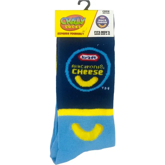 Crazy Socks Kraft Macaroni & Cheese Crew Socks Licensed Cheesy Socks Size Large for Men & Women- Fun