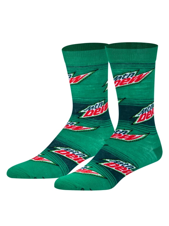 Mountain Dew Logo Graphic Design Novelty Crew Sock Large Soft Polyester Blend Fun Green Soda-Themed Gift for Men & Women