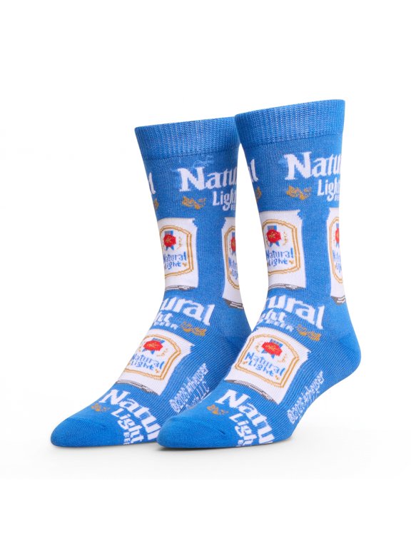 Crazy Socks – Natural Light Beer Socks – Large – Natty Light Funny Drinking Socks – Cheap Beer Humor