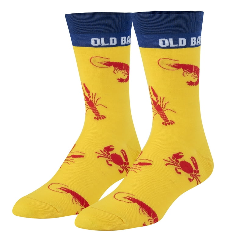 Crazy Socks, Old Bay, Funny Socks for Men Women, Fun Crew Print, Large 