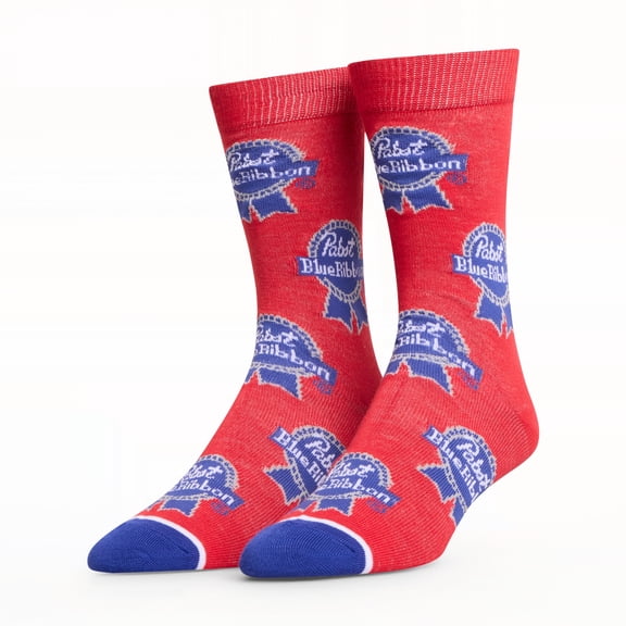 Crazy Socks – Pabst Blue Ribbon Beer Socks – Large – PBR Vintage Beer Novelty Crew Socks – Hipster
