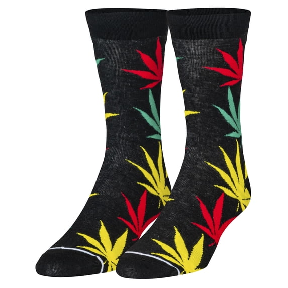 Crazy Socks Rasta Leaves, Weed Themed, Fun Print Novelty Crew Socks for Men