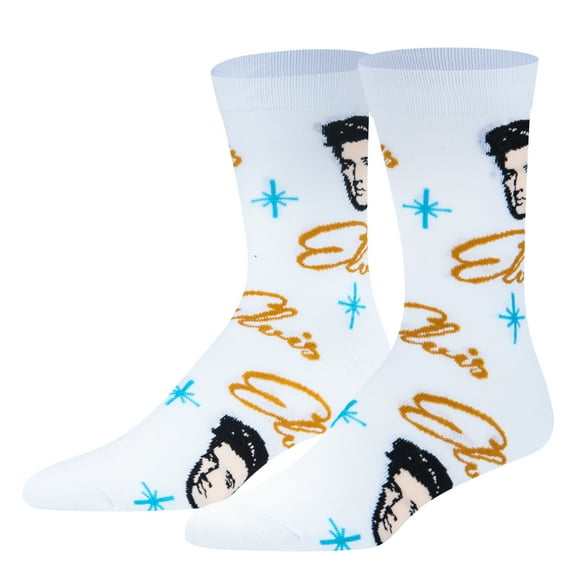 Crazy Socks Retro Elvis Presley Crew Socks 1950s Rock & Roll Legend Novelty Sock Size Large for Men