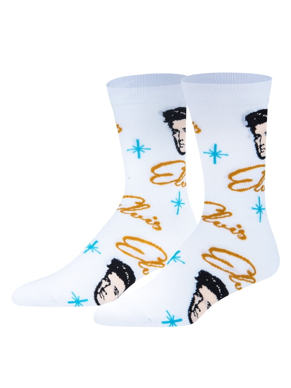 Retro Elvis Presley Crew Socks 1950s Rock & Roll Legend Novelty Sock Size Large for Men