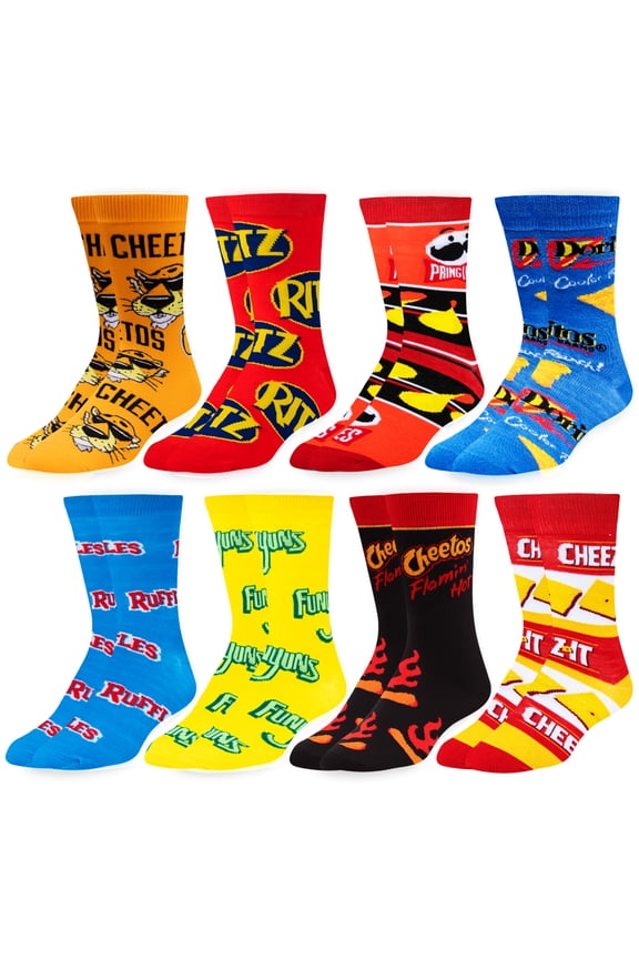 – Snack-Themed 8-Pack Novelty Crew Sock Bundle – Medium – Fun Colorful Snack Food Gift