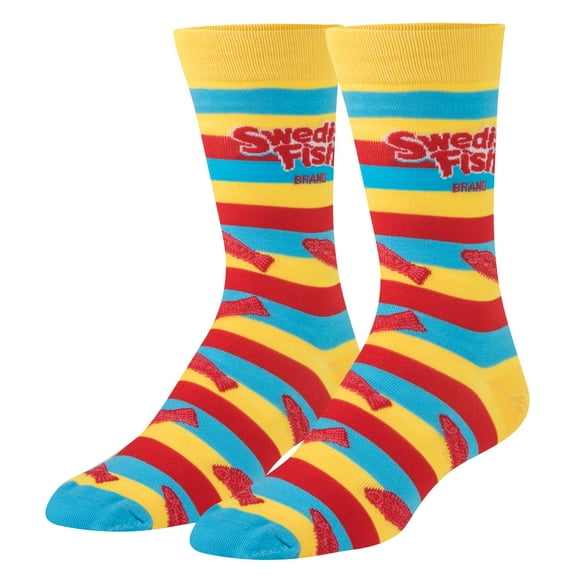 Crazy Socks Swedish Fish Candy Stripes, Fun Crew Socks, Large, Unisex, Crew Fit, Women Size: 5-10 , Men Size: 6-8