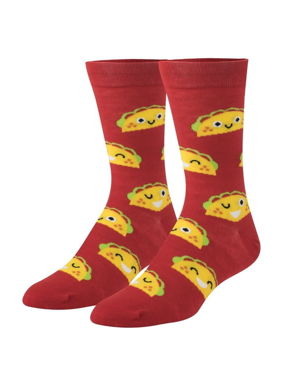 , Tacos, Funny Socks for Men Women, Fun Crew Print, Large