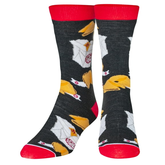 Crazy Socks – Take Out Food Crew Socks – Fun Chinese Takeout Box & Noodles Graphic – Unisex Large