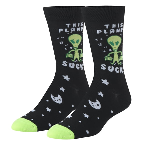 Crazy Socks, Unisex, Graphic, This Planet Sucks, Crew Socks, Novelty Silly Fun