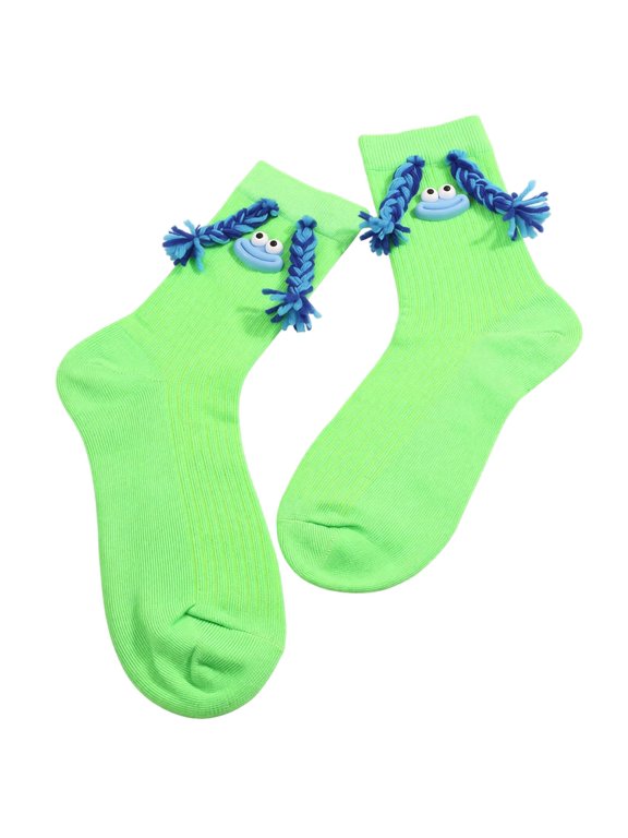 Crazy Socks for Women and Men Funny Novelty Silly Braid Hair Socks, Silly Socks for Women and Men, Halloween Christmas Crazy Sock Day, Unique Costume Gift Green One Size